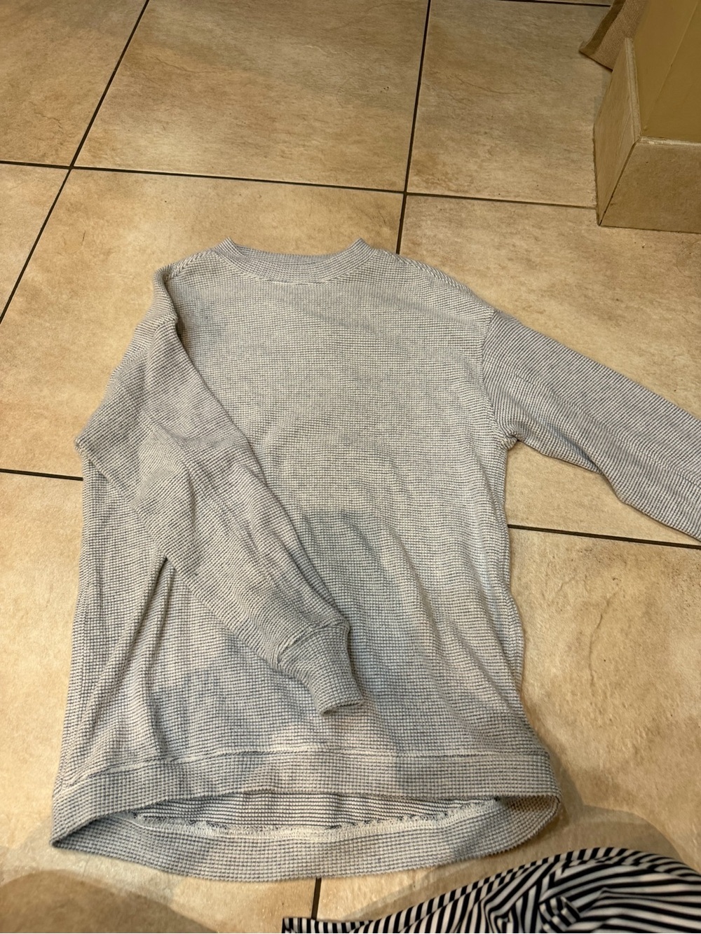 aerie Light Gray Waffle Knit Crewneck Sweater